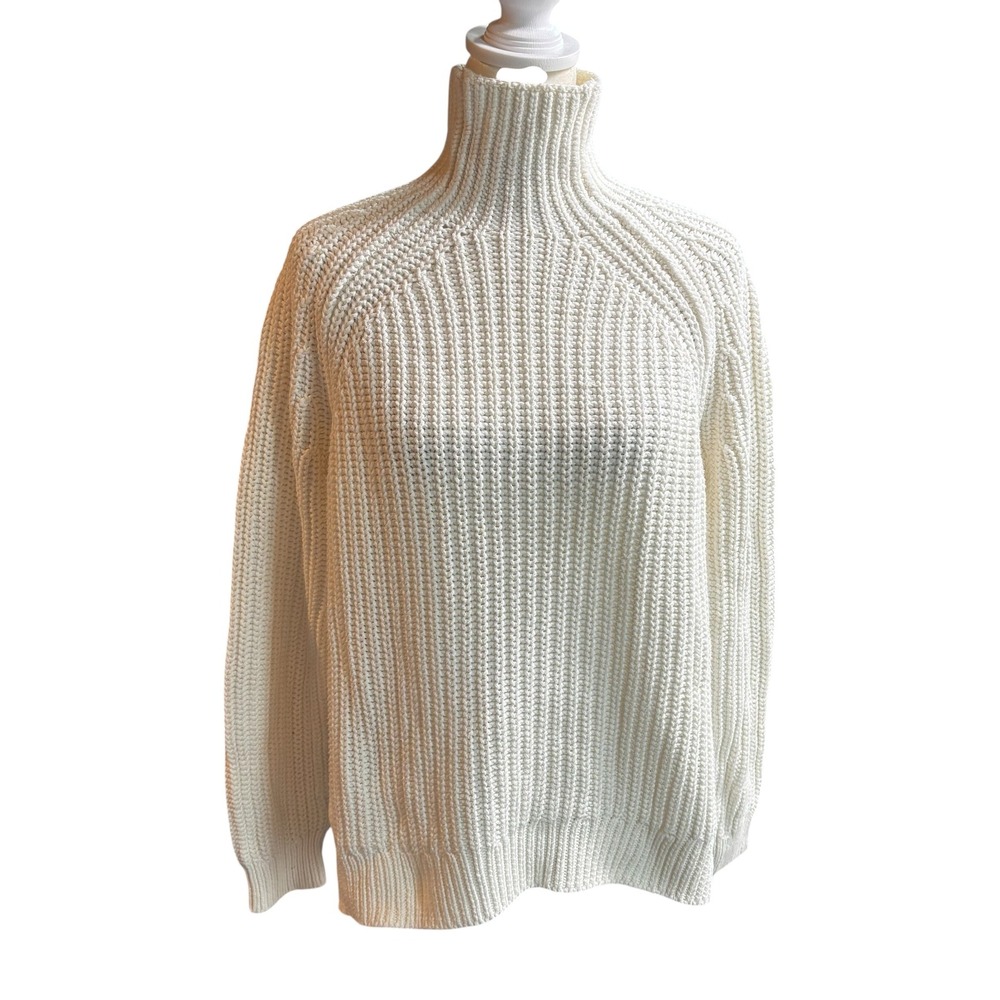 Gap Womens Shaker Stitch Cotton Turtleneck Sweater White Ribbed S #1181